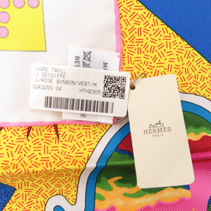 未使用 エルメス カレ90 CA DECOIFFE! 《サ・デコワフ!》シルク ROSE ピンク VERT グリーン マルチカラー スカーフ 1089【中古】HERMES