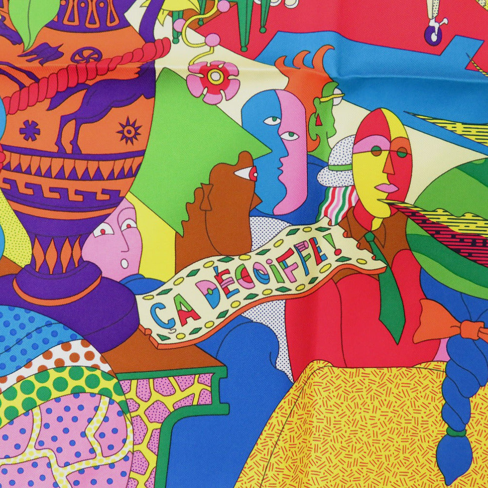 未使用 エルメス カレ90 CA DECOIFFE! 《サ・デコワフ!》シルク ROSE ピンク VERT グリーン マルチカラー スカーフ 1089【中古】HERMES