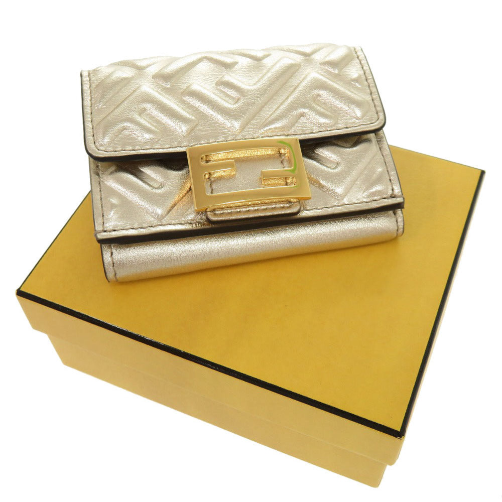 未使用 フェンディ ズッカ コンパクトウォレット レザー ゴールド ゴールド金具 8M0395 三つ折り財布 財布 1105 【中古】 FENDI