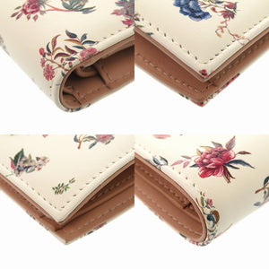 未使用 クリスチャン ディオール CARO フラワープリント レザー アイボリー 二つ折り財布 1111 【中古】 Christian Dior