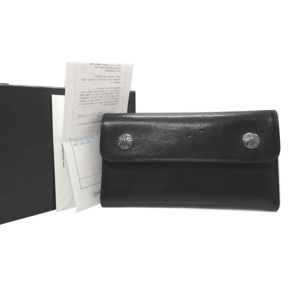 美品 クロムハーツ WAVE WALLET ウェーブウォレット レザー ブラック 黒 長財布 財布 1114【中古】CHROME HEARTS