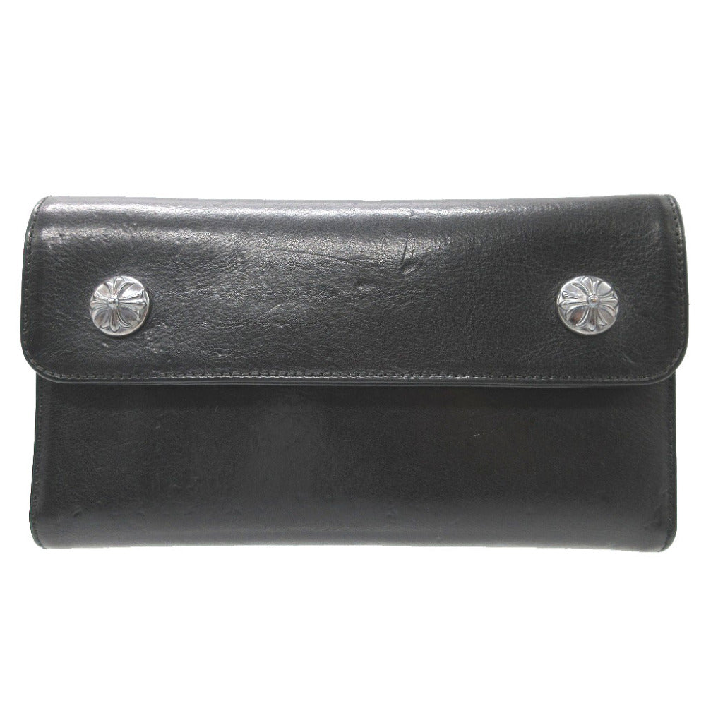 美品 クロムハーツ WAVE WALLET ウェーブウォレット レザー ブラック 黒 長財布 財布 1114【中古】CHROME HEARTS