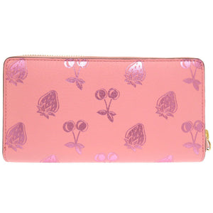 新品同様 グッチ GG チェリー ストロベリー レザー ピンク 456117 ラウンドファスナー 長財布 財布 1121 【中古】 GUCCI