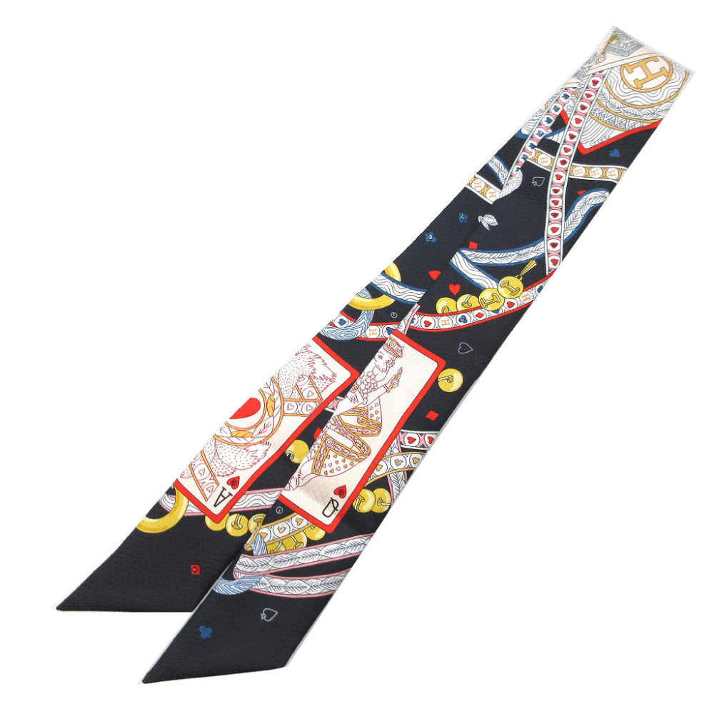 新品同様 エルメス ツイリー DAME DE COEUR ビジュー ストーン ハートのクイーン トランプ シルク スカーフ 1123【中古】HERMES