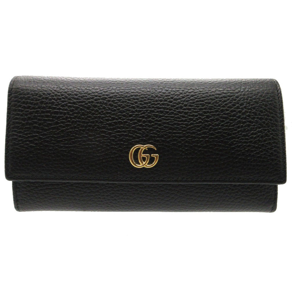 新品同様 グッチ GG プチマーモント レザー ブラック 456116 長財布 財布 黒 1127 【中古】 GUCCI