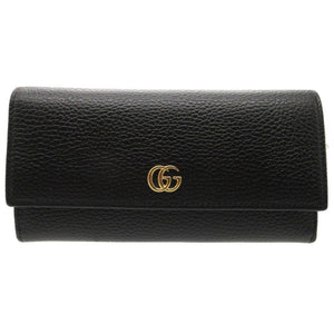 新品同様 グッチ GG プチマーモント レザー ブラック 456116 長財布 財布 黒 1127 【中古】 GUCCI