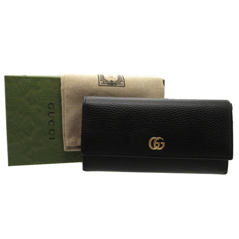 新品同様 グッチ GG プチマーモント レザー ブラック 456116 長財布 財布 黒 1127 【中古】 GUCCI