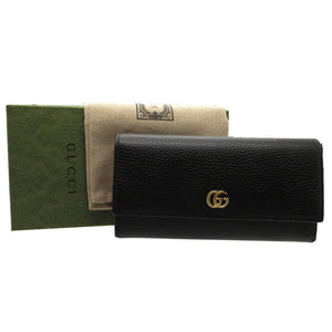 新品同様 グッチ GG プチマーモント レザー ブラック 456116 長財布 財布 黒 1127 【中古】 GUCCI