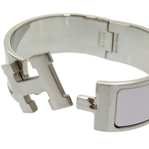 美品 エルメス Hモチーフ クリッククラックGM ブレスレット メタル ホワイト/シルバー 白 1154【中古】HERMES