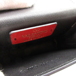 美品 ヴァレンティノ Vロゴ メタルカラー シワ加工 カードケース レザー メタリックピンク 1163【中古】VALENTINO