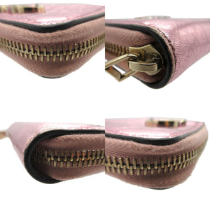 美品 ヴァレンティノ Vロゴ メタルカラー シワ加工 コインケース レザー メタリックピンク 1164【中古】VALENTINO