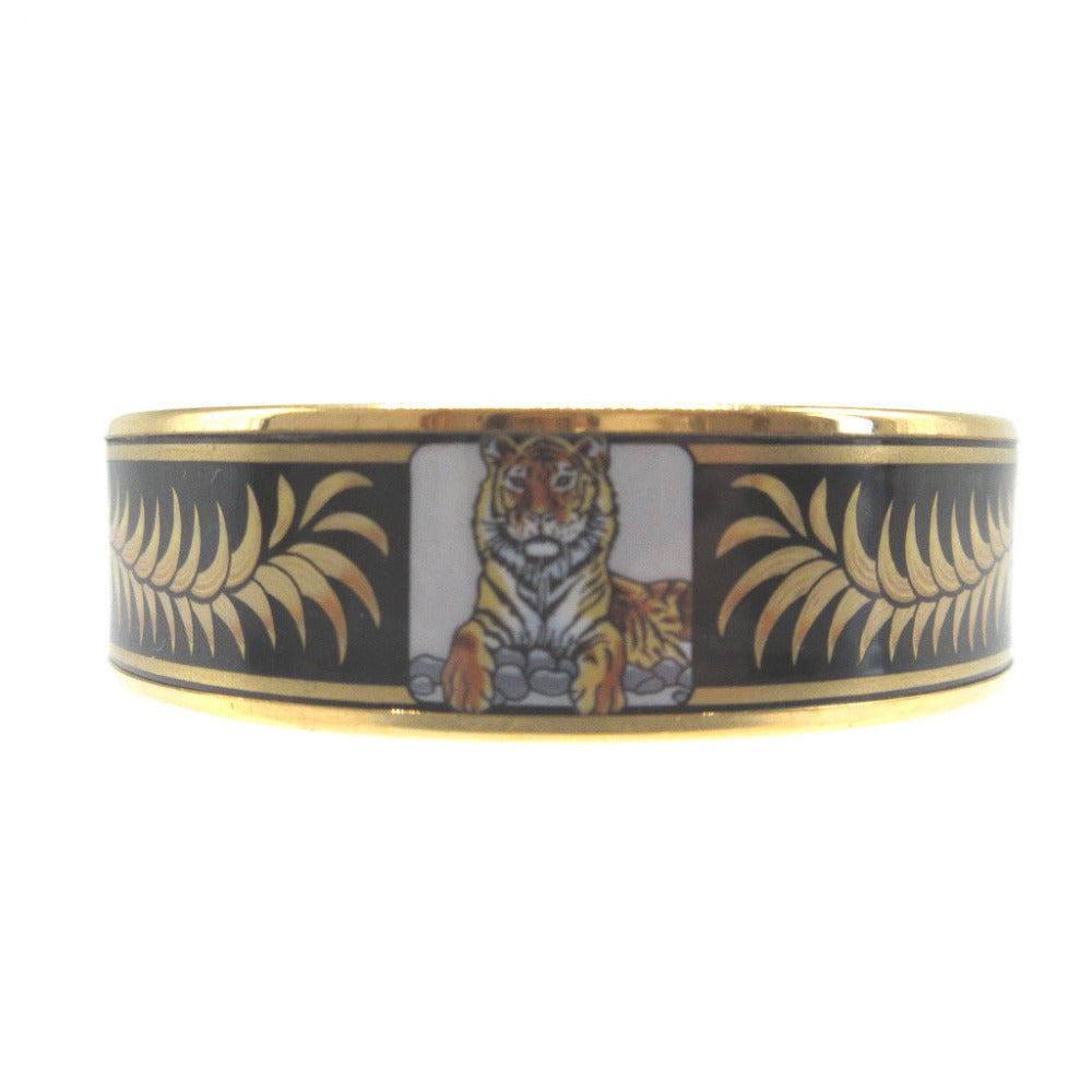 美品 エルメス エマイユ 七宝焼き 王者の虎 トラ メタル ブラック 黒 ゴールド バングル 1170【中古】HERMES