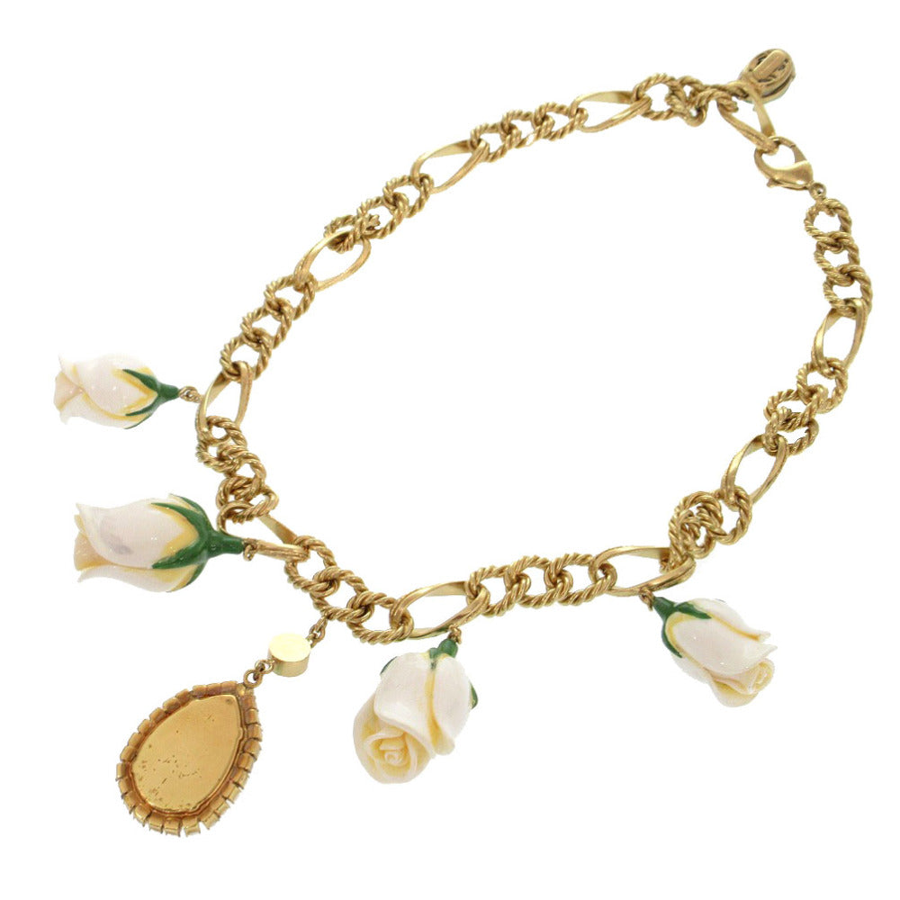 美品 ドルチェ アンド ガッバーナ フラワー モチーフ クリスタル ゴールド ネックレス 1182 【中古 】DOLCE & GABBANA