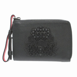 美品 クリスチャンルブタン 3175117 ティノス エンブレム スタッズ レザー ブラック 黒 レッド 赤 L字ファスナー財布 財布 1200【中古】Christian Louboutin