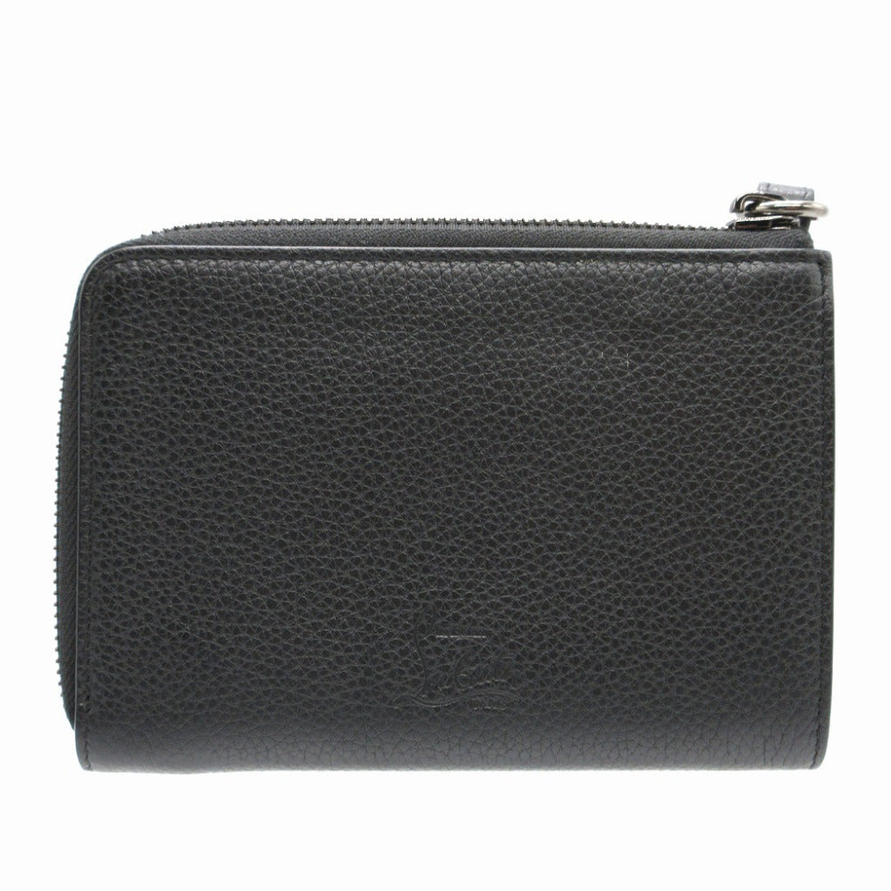 美品 クリスチャンルブタン 3175117 ティノス エンブレム スタッズ レザー ブラック 黒 レッド 赤 L字ファスナー財布 財布 1200【中古】Christian Louboutin