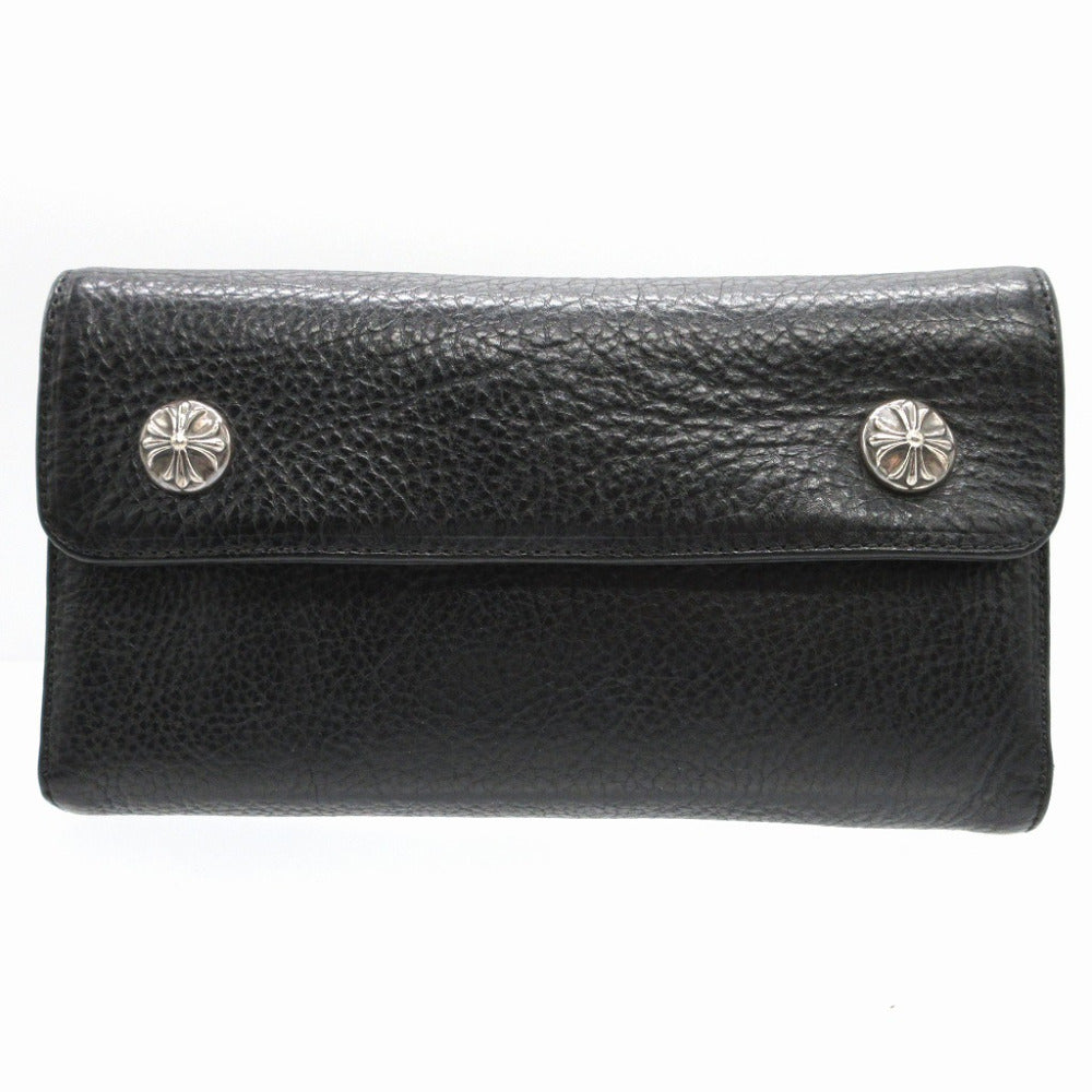 美品 クロムハーツ ウェーブウォレット WAVE WALLET ヘビーレザー ブラック 黒 3つ折り長財布 財布 1250【中古】CHROME HEARTS