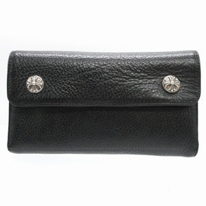 美品 クロムハーツ ウェーブウォレット WAVE WALLET ヘビーレザー ブラック 黒 3つ折り長財布 財布 1250【中古】CHROME HEARTS