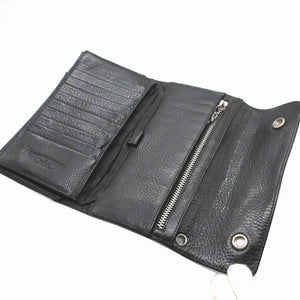 美品 クロムハーツ ウェーブウォレット WAVE WALLET ヘビーレザー ブラック 黒 3つ折り長財布 財布 1250【中古】CHROME HEARTS