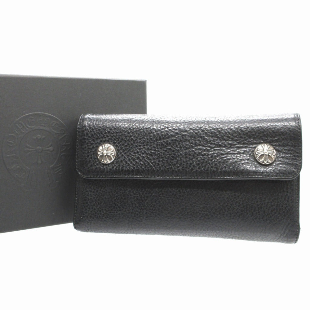 美品 クロムハーツ ウェーブウォレット WAVE WALLET ヘビーレザー ブラック 黒 3つ折り長財布 財布 1250【中古】CHROME HEARTS