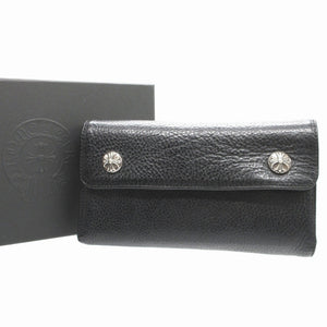 美品 クロムハーツ ウェーブウォレット WAVE WALLET ヘビーレザー ブラック 黒 3つ折り長財布 財布 1250【中古】CHROME HEARTS