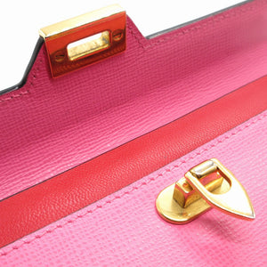 美品 バレンチノ ロックスタッズ レザー ピンク レッド 赤 2つ折り長財布 財布 1259【中古】VALENTINO GARAVANI