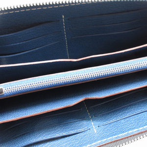 新品同様 モロー パリ レザー ネイビー 紺 ラウンドファスナー長財布 財布 1260【中古】MOREAU PARIS