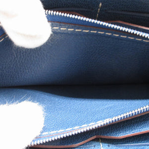 新品同様 モロー パリ レザー ネイビー 紺 ラウンドファスナー長財布 財布 1260【中古】MOREAU PARIS