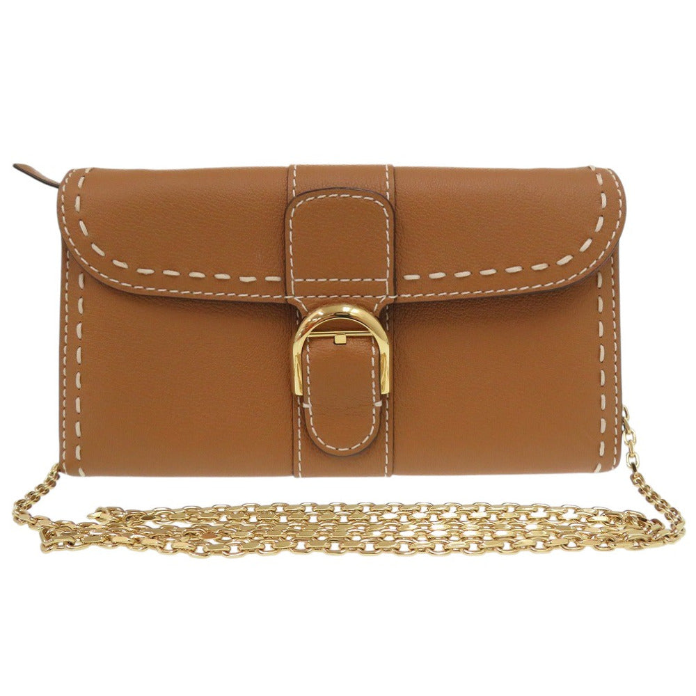新品同様 デルボー ブリヨンチェーンウォレット カーフレザー ブラウン 長財布 1264【中古】DELVAUX