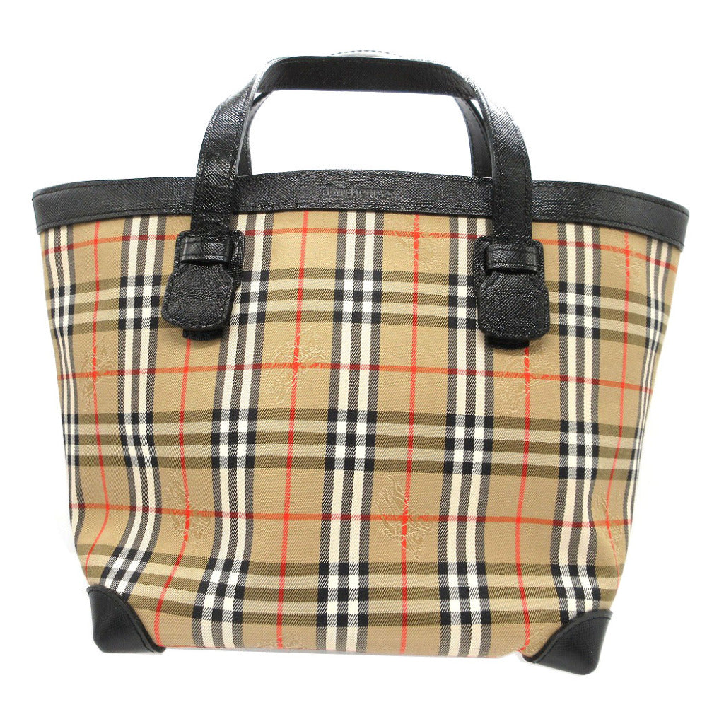新品同様 バーバリー ノバ チェック キャンバス レザー ベージュ ブラック 黒 トートバッグ 1300【中古】BURBERRY