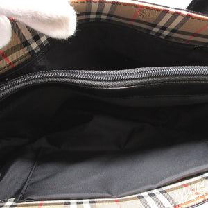 新品同様 バーバリー ノバ チェック キャンバス レザー ベージュ ブラック 黒 トートバッグ 1300【中古】BURBERRY