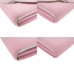 美品 デルボー ブリヨンチェーンウォレット レザー ピンク シルバーチェーン 長財布 1321【中古】DELVAUX