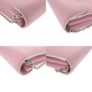美品 デルボー ブリヨンチェーンウォレット レザー ピンク シルバーチェーン 長財布 1321【中古】DELVAUX