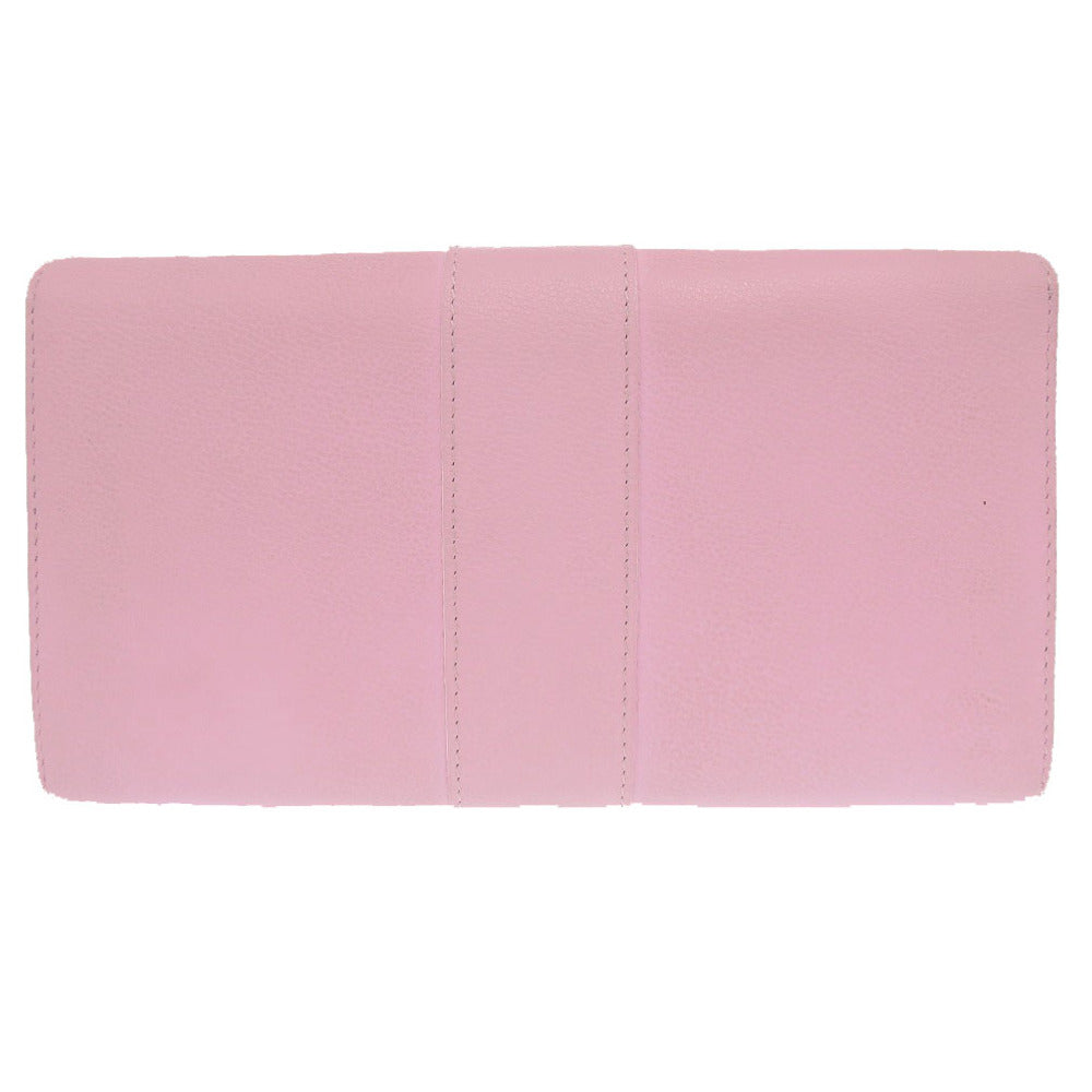 美品 デルボー ブリヨンチェーンウォレット レザー ピンク シルバーチェーン 長財布 1321【中古】DELVAUX