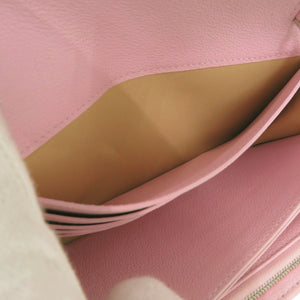 美品 デルボー ブリヨンチェーンウォレット レザー ピンク シルバーチェーン 長財布 1321【中古】DELVAUX