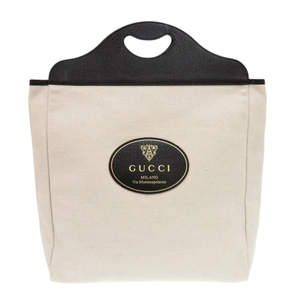 美品 グッチ 284156 クレストロゴ キャンバス レザー アイボリー トートバッグ 1390【中古】GUCCI