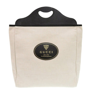 美品 グッチ 284156 クレストロゴ キャンバス レザー アイボリー トートバッグ 1390【中古】GUCCI