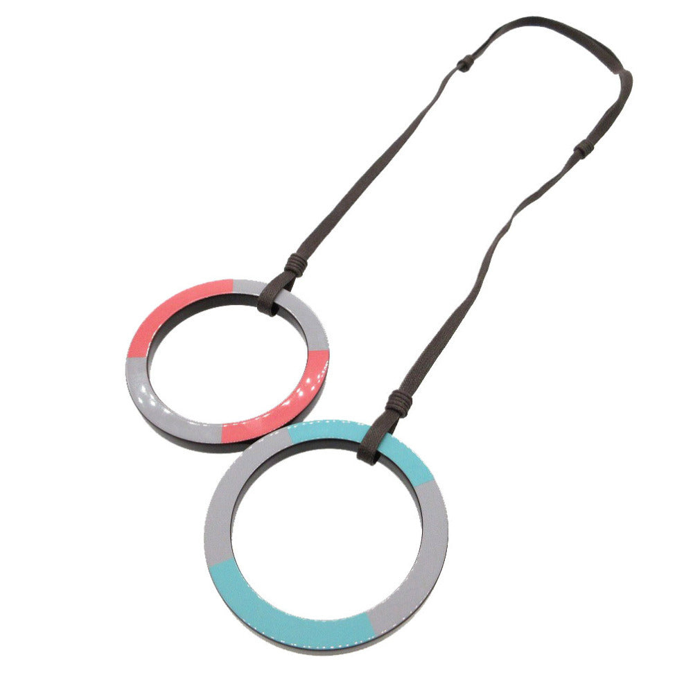 美品 エルメス ミカド　ホーン&ラッカー ネックレス ラッカー/ラッカーウッド グレー ピンク グリーン 1400【中古】HERMES