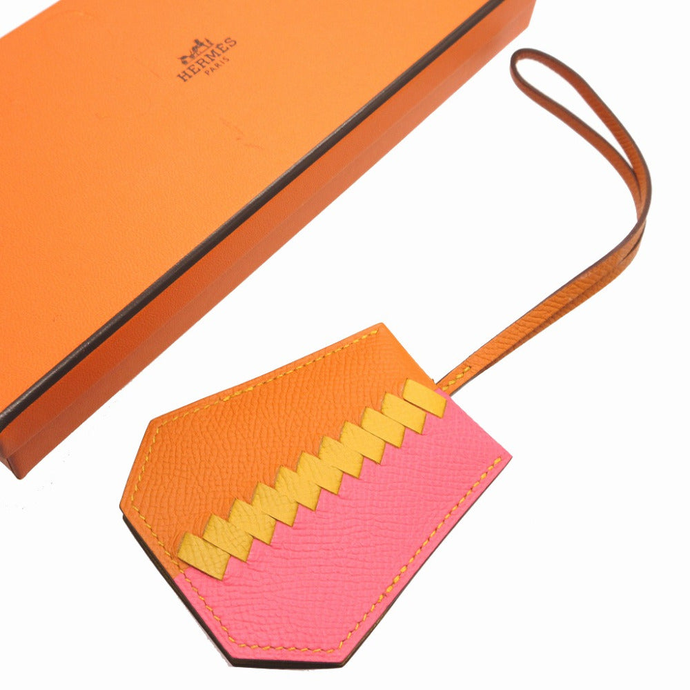 美品 エルメス クロシェット クレトレサージュ C刻印(2018年製) ヴォーエプソン アプリコット ローズアザレ ジョーヌアンブル バッグチャーム キーホルダー 1401【中古】HERMES