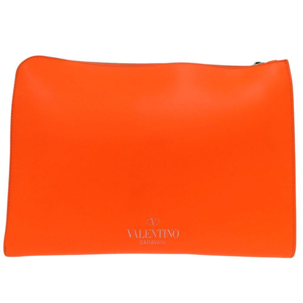 美品 ヴァレンティノ ガラヴァーニ ロックスタッズ ネオンオレンジ VLTN ドキュメントケース セカンドバッグ レザーオレンジ 1436【中古】Valentino Garavani