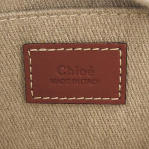 新品同様 クロエ WOODY ミディアムトートバッグ レザー/リネンキャンバス ホワイト ブラウン ハンドバッグ 1439【中古】Chloe