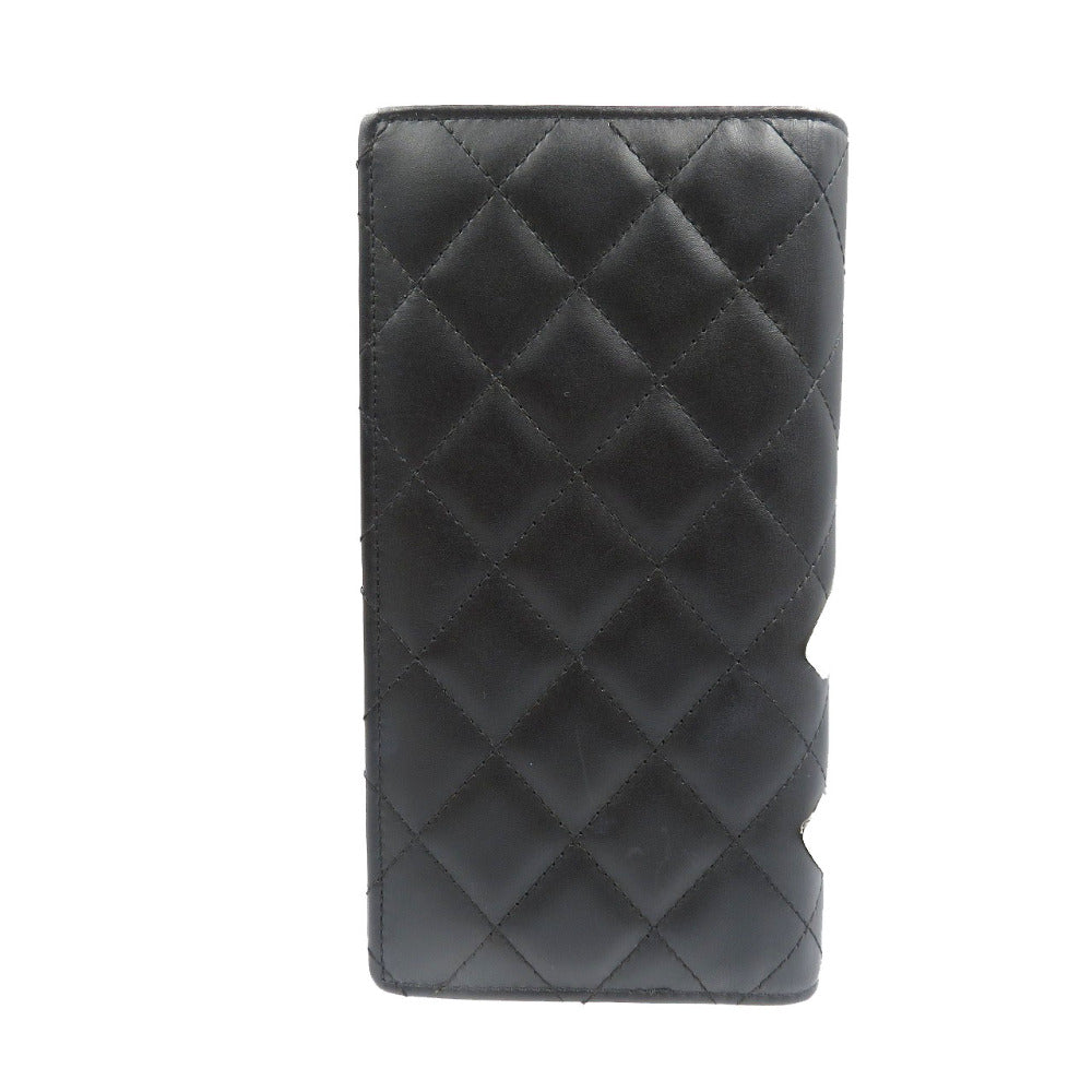 新品同様 シャネル カンボンライン 11番台 ココマーク ラムスキン シルバー金具 ブラック ピンク 二つ折り長財布 1484【中古】CHANEL