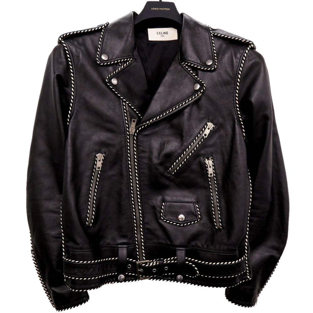 美品 セリーヌ バイ エディスリマン CELINE by Hedi Slimane サイズ50 2E349599E ベイカーダブル ライダースレザージャケット 牛革 ブラック 1559【中古】CELINE