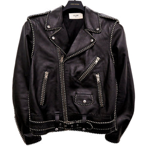 美品 セリーヌ バイ エディスリマン CELINE by Hedi Slimane サイズ50 2E349599E ベイカーダブル ライダースレザージャケット 牛革 ブラック 1559【中古】CELINE
