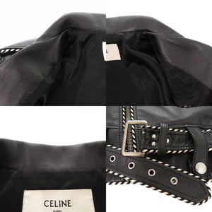 美品 セリーヌ バイ エディスリマン CELINE by Hedi Slimane サイズ50 2E349599E ベイカーダブル ライダースレザージャケット 牛革 ブラック 1559【中古】CELINE