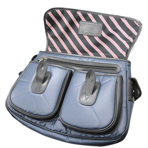 新品同様 ハンティングワールド ブルックスブラザーズ コラボ バチュークロス レザー ネイビー 紺 ブラック 黒 ショルダーバッグ 1584【中古】HUNTING WORLD