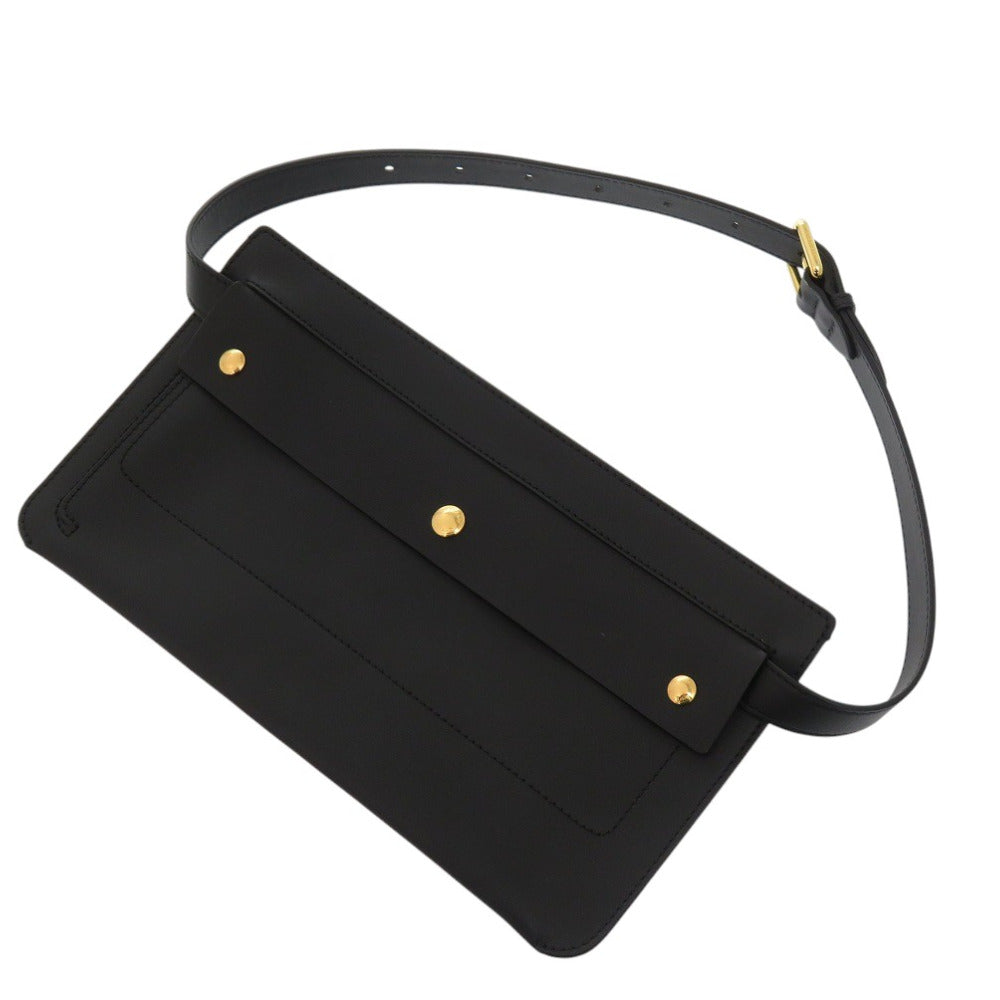 新品同様 バーバリー レザー ブラック ウエストバッグ ポーチ 黒 1632【中古】BURBERRY