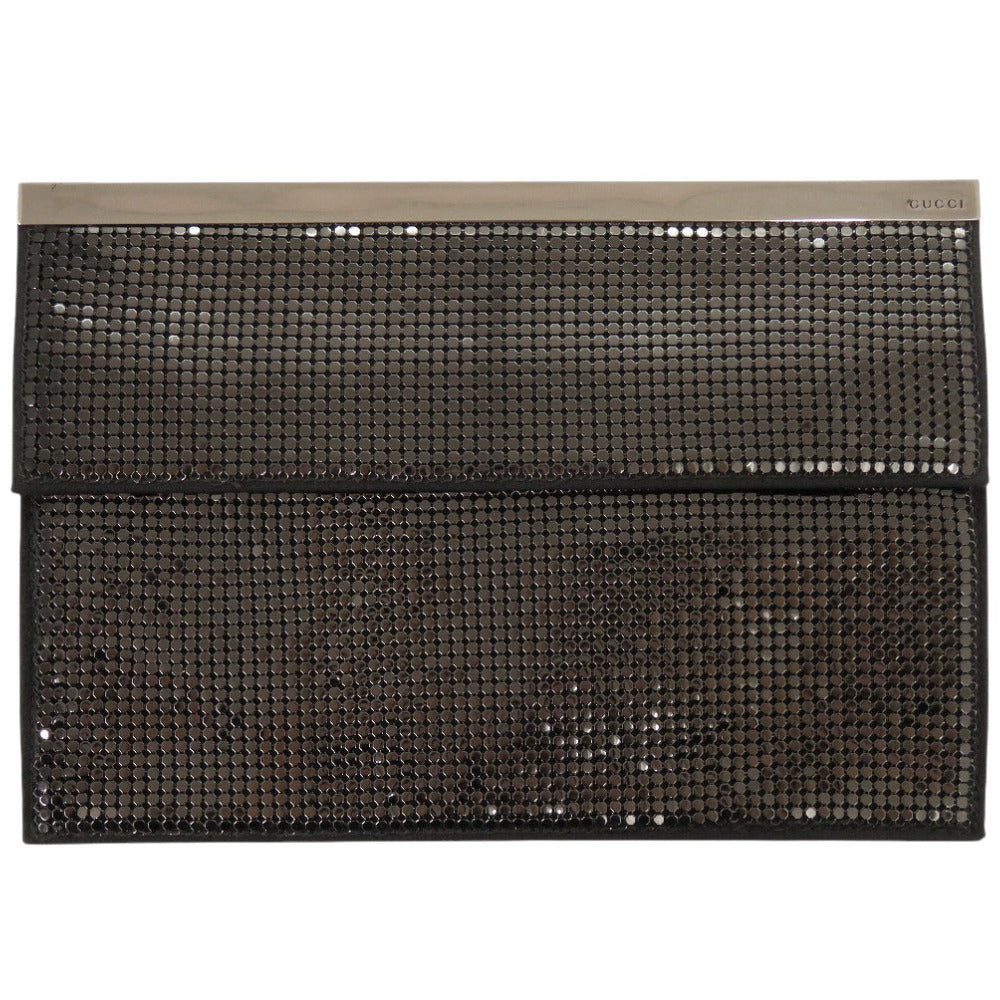 美品 グッチ サテン ブラック クラッチバッグ 黒 1776【中古】GUCCI