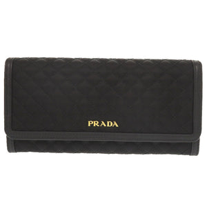 新品同様 プラダ キルティング ナイロン レザー ブラック 長財布 黒 1799【中古】PRADA