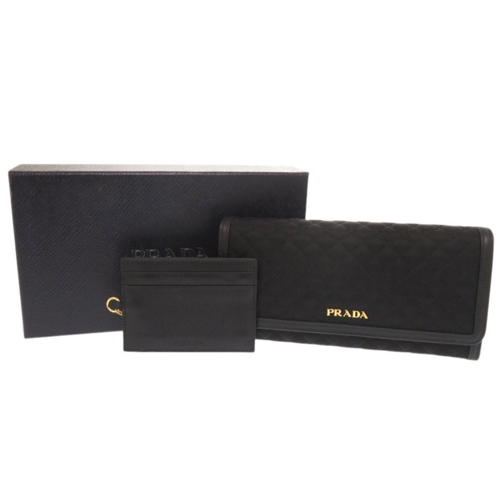 新品同様 プラダ キルティング ナイロン レザー ブラック 長財布 黒 1799【中古】PRADA
