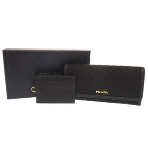 新品同様 プラダ キルティング ナイロン レザー ブラック 長財布 黒 1799【中古】PRADA